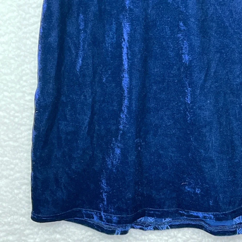 THML Navy Blue Velvet Embroidered Sleeveless Mini Shift Dress Pockets XS